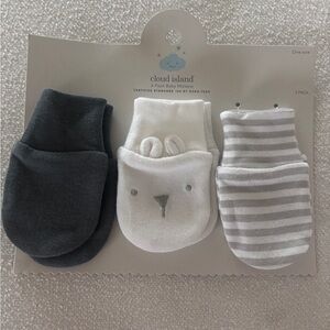 Cloud Island Baby Mittens Set - Dark Gray, White, and Gray Stripes
